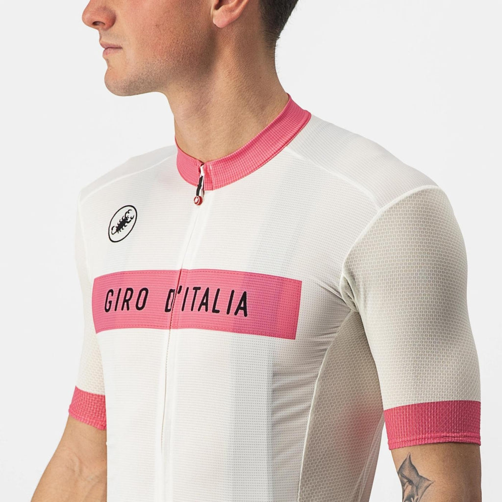 Tricota Ciclismo Castelli Fuori GIRO Manga Corta Blanca Logo