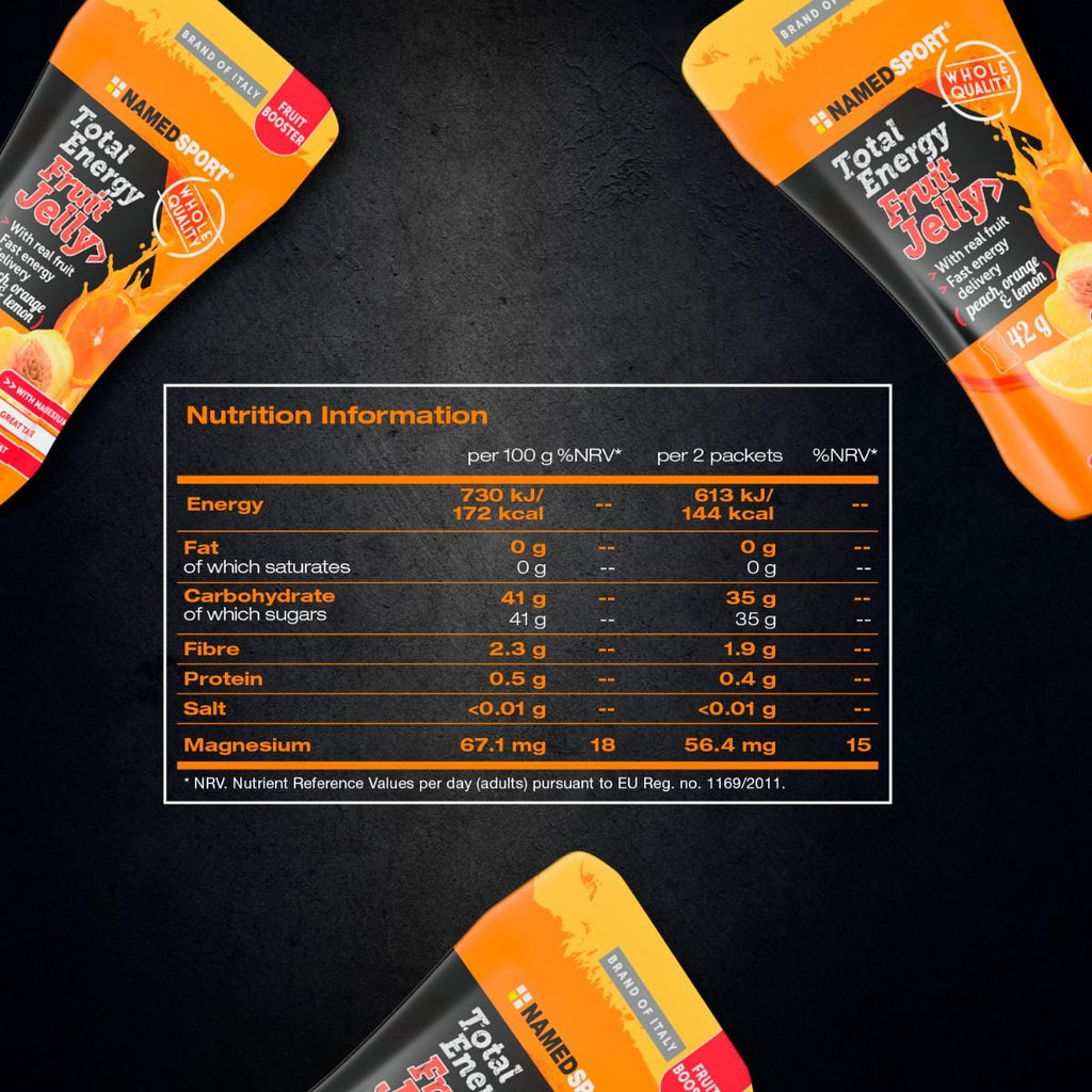 Tabla Nutricional Total Energy Fruit Jelly Peach, Orange and Lemon 42g Namedsport Chile