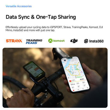 Ciclocomputador iGPSPORT BiNavi Pantalla Táctil conexión a apps strava training peaks komoot dji insta360