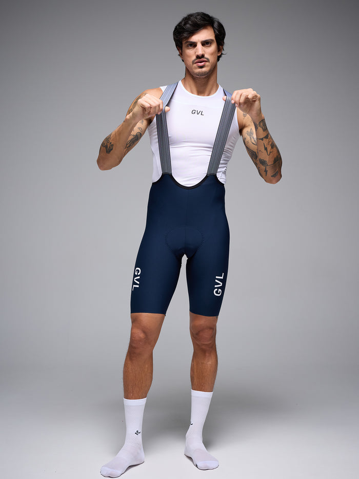 calza Givelo Lacefly 2.0 navy con panel trasero raw-edge e interior con agarre de silicona, vendida por SERJAF Cycling La Dehesa con envío a todo Chile