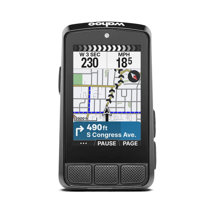 Pantalla del Wahoo ELEMNT BOLT 3 con métricas de ciclismo visibles
