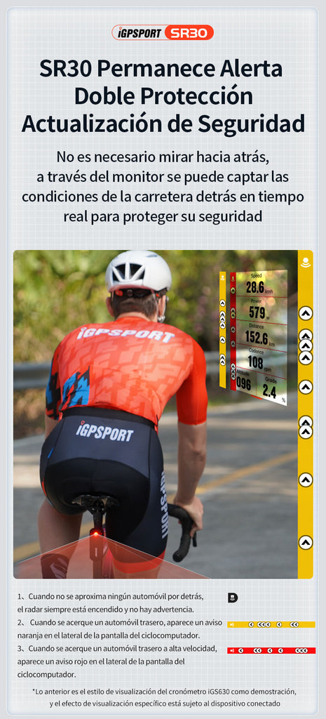 Especificaciones Luz Radar SR30 iGPSPORT Chile SERJAF Cycling