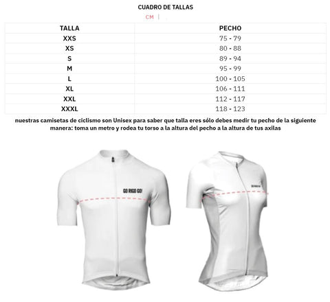 Guia Tallas Tricota KM50 Go Rigo Go SERJAF Cycling Chile