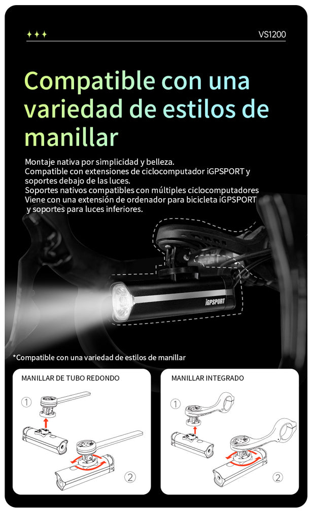 Luz Delantera Inteligente iGPSPORT VS1200 soporte