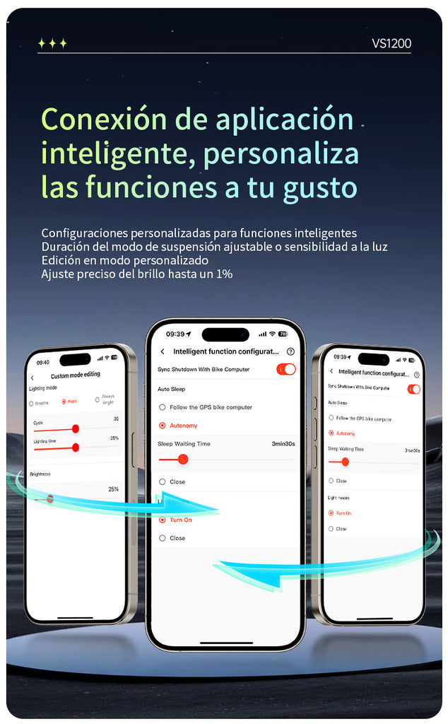 Luz Delantera Inteligente iGPSPORT VS1200 app