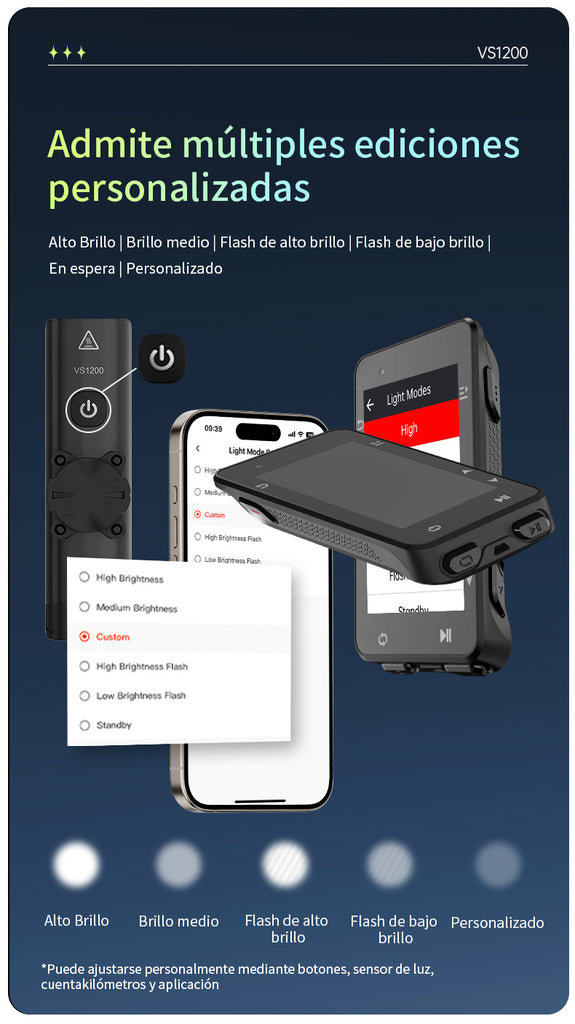 Luz Delantera Inteligente iGPSPORT VS1200 con ciclocomputador