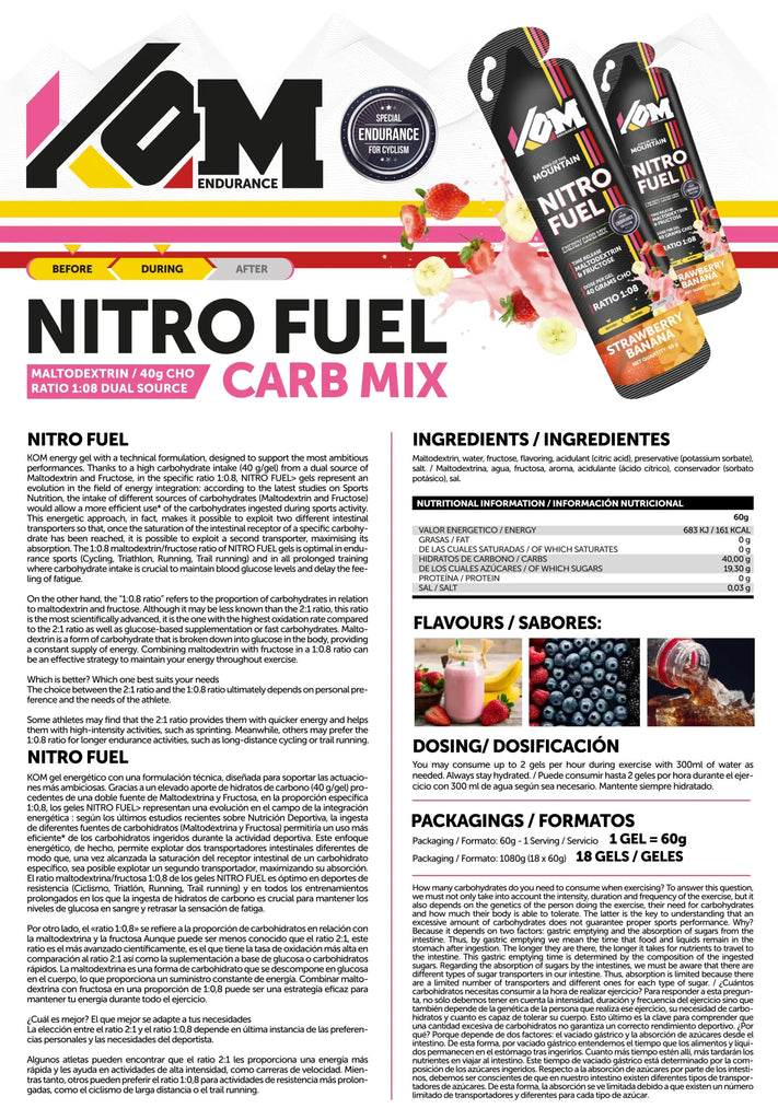 Gel Energético KOM Nitro Fuel Carb Mix 60g (caja de 18 unidades ...