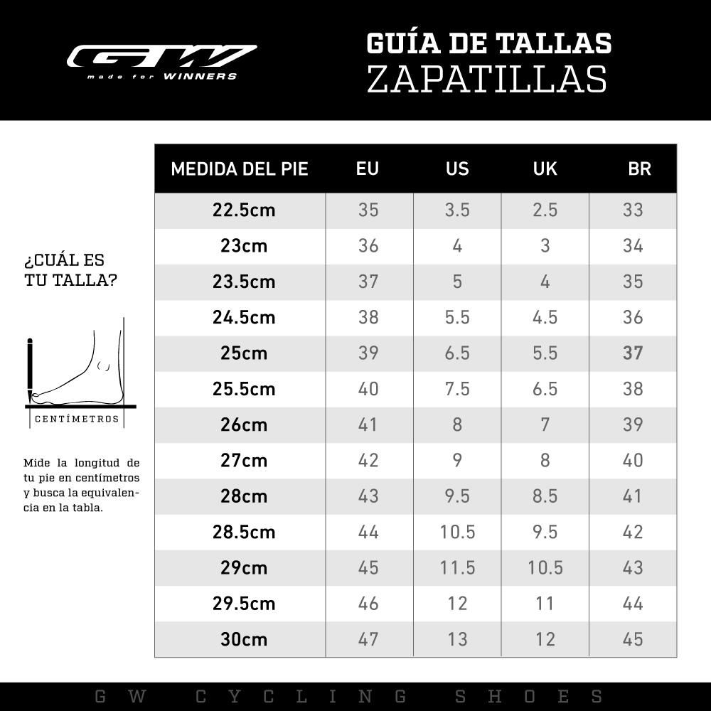 Tabla de tallas Zapatillas Ciclismo Ruta GW